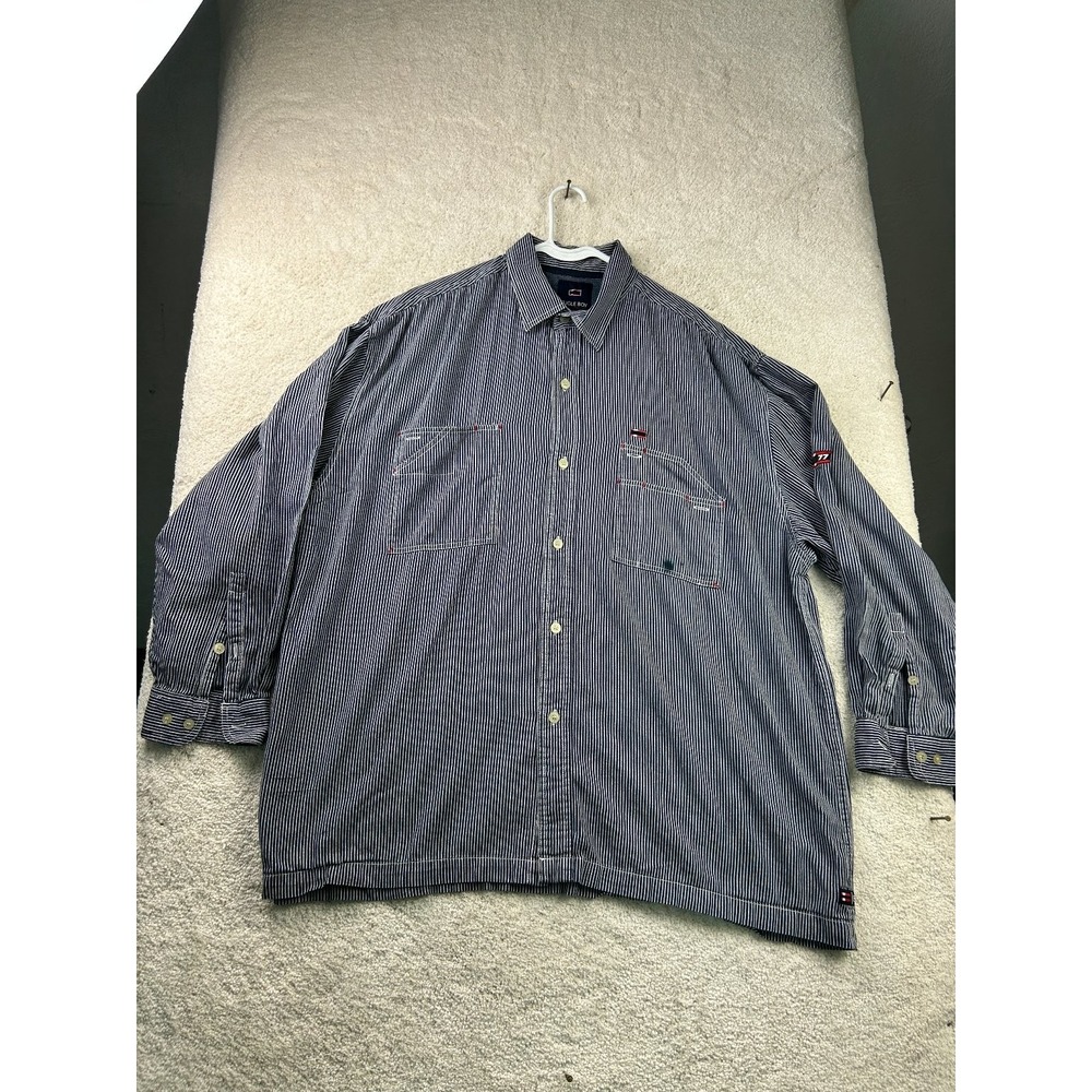 Bugle‎ Boy Men's Dress Shirt Blue 2XL Cotton Striped Work Shirt